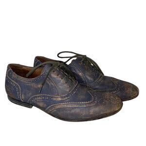 John Fluevog Grey Leather Distressed Oxford Shoes Size 6